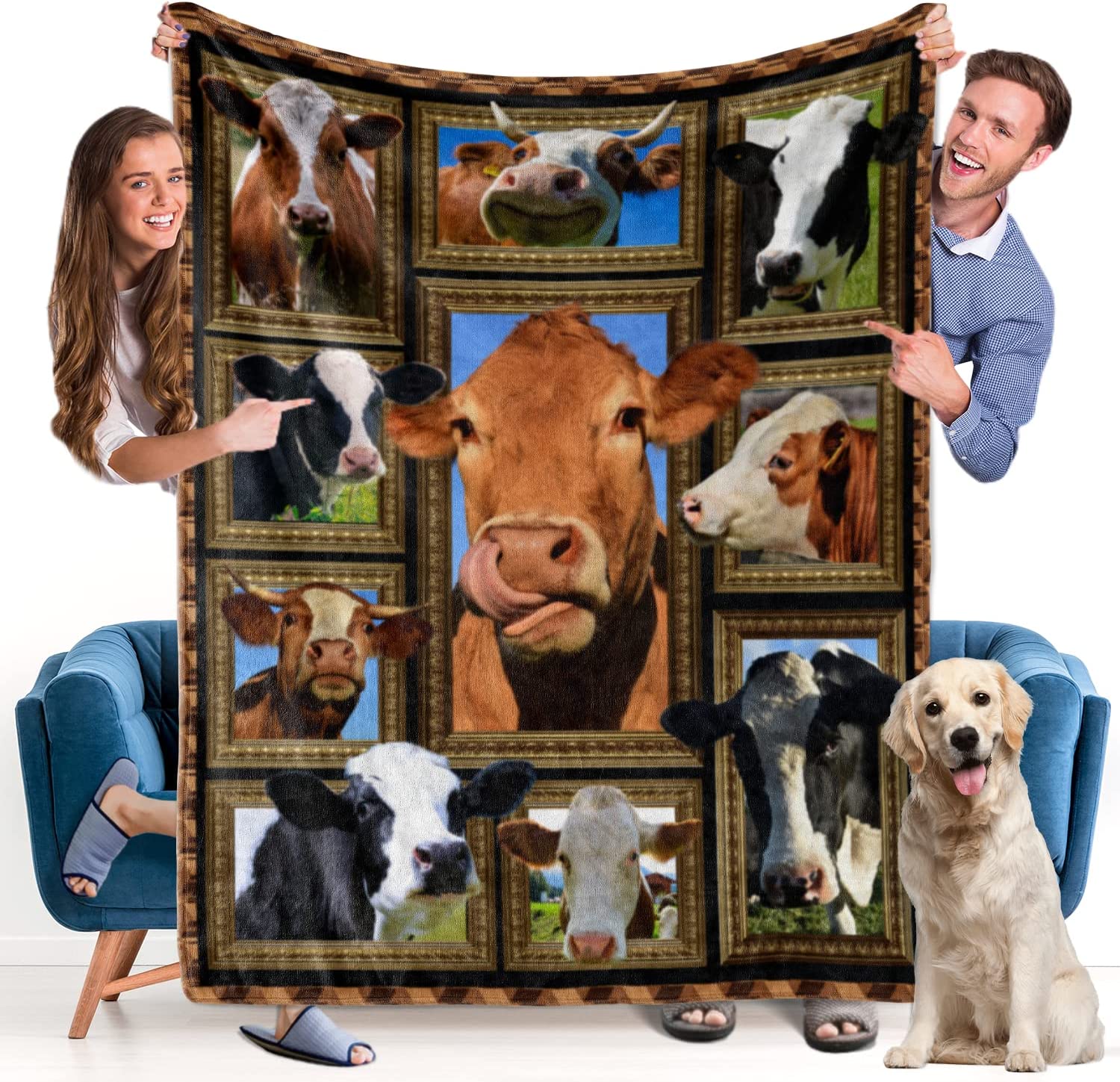 Farm Cow Blanket - Fleece Throw Blanket for Couch Super Soft Cozy